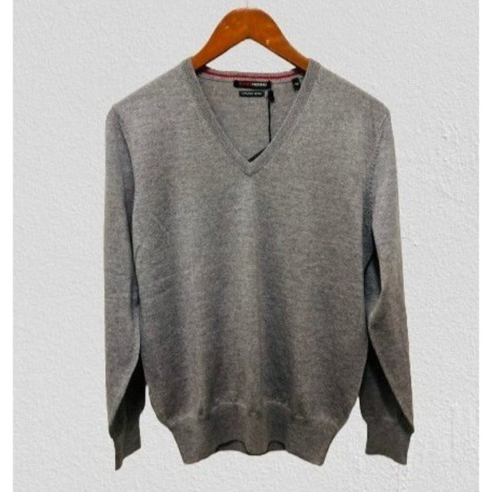 ROMEO Merino V-Neck Pullover Sweater Gray Size XSmall